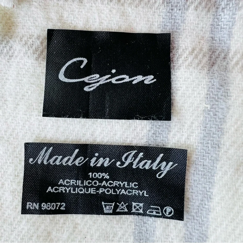 Bundle of 2 PLAID FRINGE SCARVES NEUTRAL COLORS MADE IN ITALY, GERMANY CASHMINK